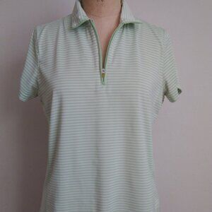 TEHAMA Women's Light Green White Striped Golf Top Size Medium